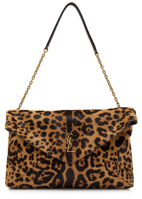 SAINT LAURENT-Envelope leopard-print calf-hair pouch