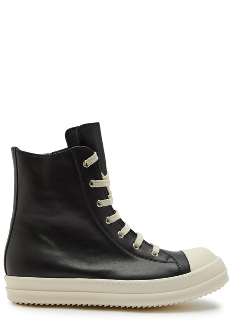 RICK OWENS-Leather high-top sneakers