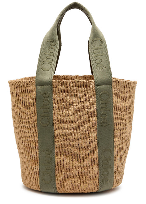 CHLOE-Woody logo-embroidered raffia basket bag