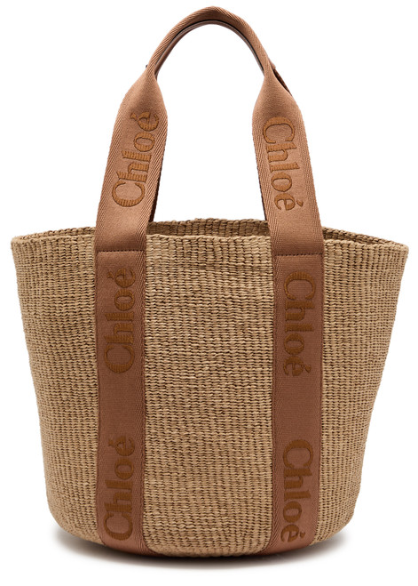 CHLOE-Woody logo-embroidered raffia basket bag