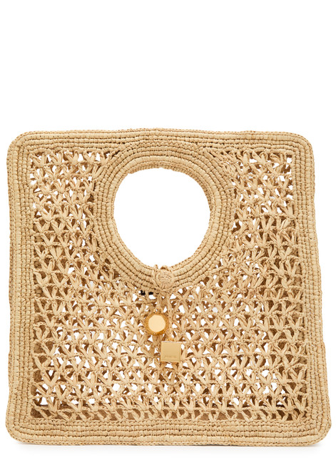 JACQUEMUS-Le Petit Carre Spiaggia raffia tote bag