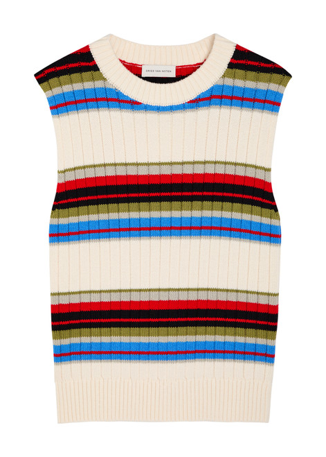 DRIES VAN NOTEN-Mosaic striped cotton and wool-blend vest