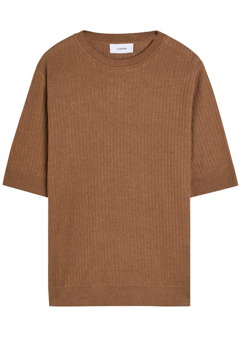 LARDINI-Ribbed fine-knit flax and cotton-blend T-shirt