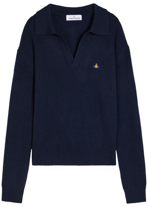 VIVIENNE WESTWOOD-Logo-embroidered wool and cashmere-blend polo jumper