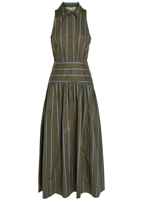 STAUD-Romy striped stretch-cotton poplin dress