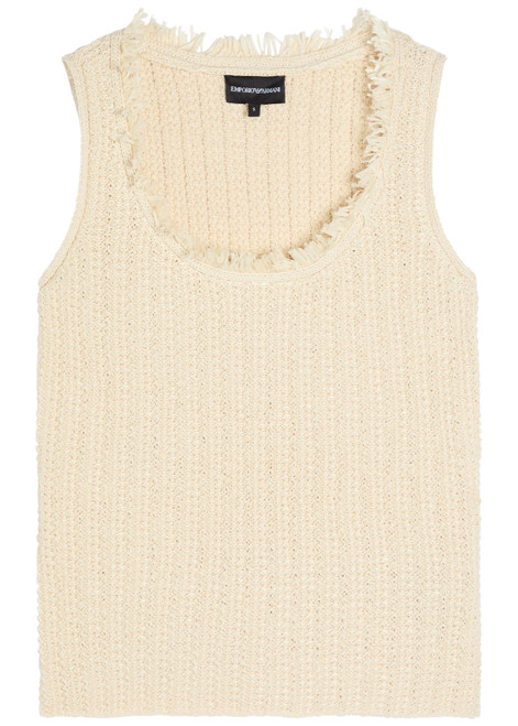 EMPORIO ARMANI-Fringed cotton-blend crochet top
