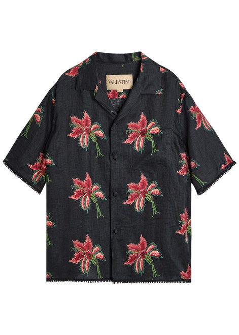 VALENTINO GARAVANI-Floral-print linen shirt 