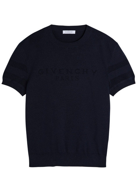 GIVENCHY-Textured knit logo cotton-blend T-shirt 