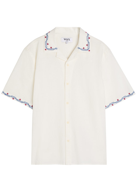 WAX LONDON-Didcot embroidered cotton and linen-blend shirt