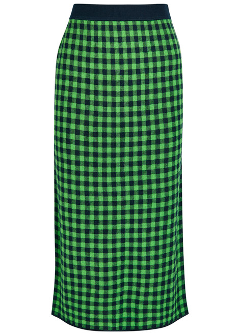 Guest In Residence-Gingham silk and linen-blend midi skirt 
