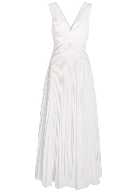 SIMKHAI-Vivianne V-neck pleated woven midi dress