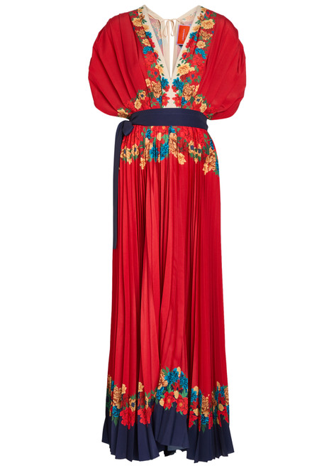 LA DOUBLE J-Accordion floral-print crepe maxi dress