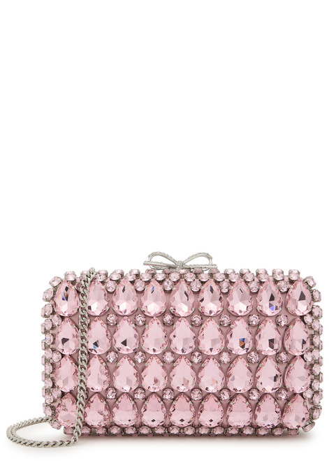 SELF-PORTRAIT-Crystal-embellished satin box clutch