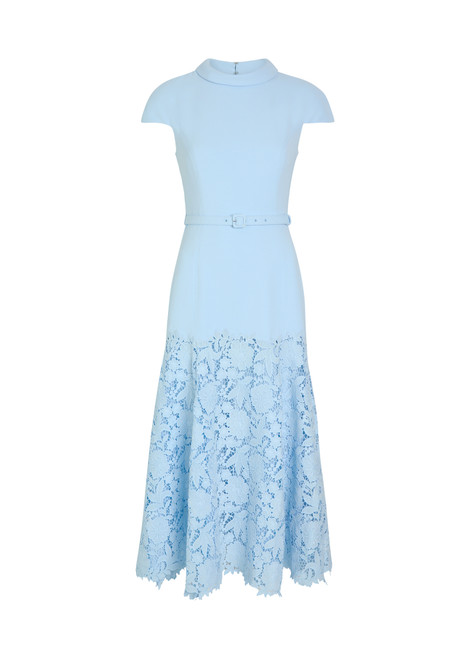 SELF-PORTRAIT-Belted floral-lace crepe midi dress