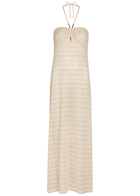 MELISSA ODABASH-Mila striped metallic-knit beach dress