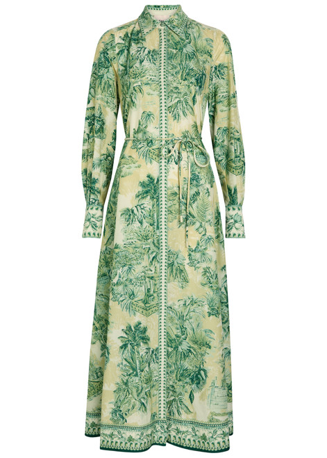 ALEMAIS-Sara printed cotton and silk-blend midi shirt dress