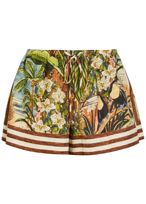 ALEMAIS-Toucan Tango printed linen shorts