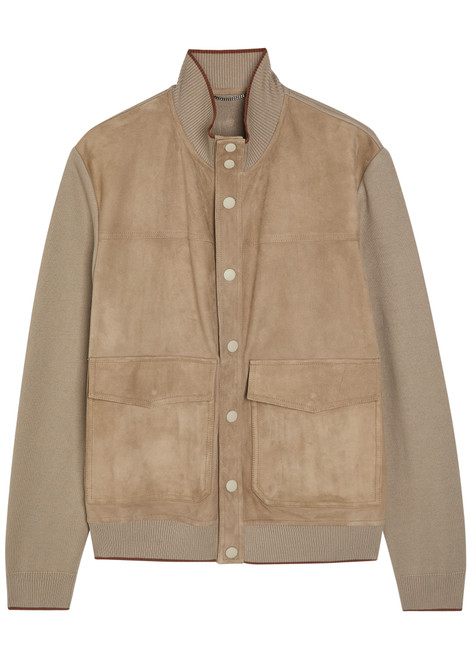 CANALI-Panelled suede and ribbed-knit jacket