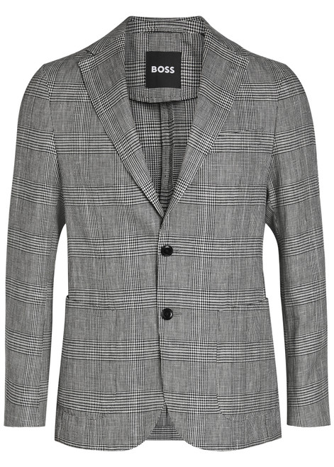 BOSS-Hanry checked cotton and linen-wool blazer