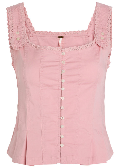 FREE PEOPLE-Bridgette embroidered stretch-cotton top