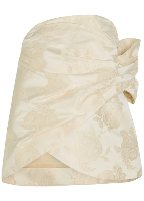 SIMONE ROCHA-Floral-jacquard gathered satin top