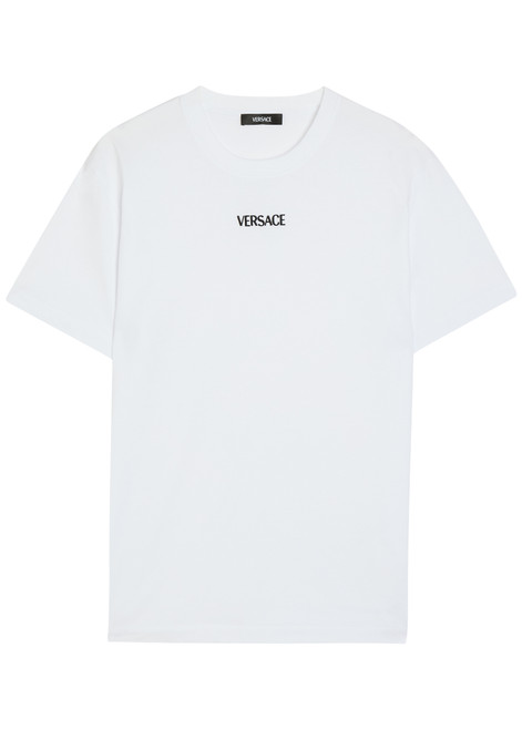VERSACE-Logo-embroidered cotton T-shirt