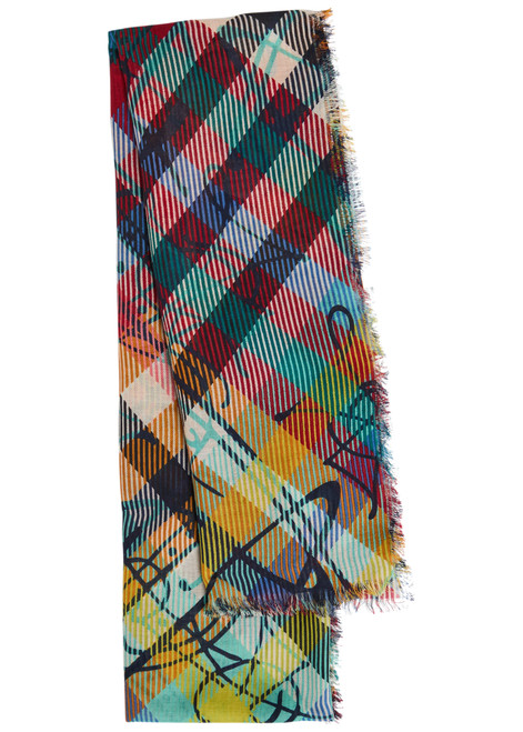 VIVIENNE WESTWOOD-Tartan logo-monogrammed wool scarf 