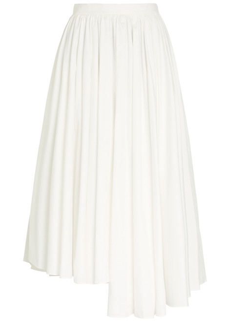 SELF-PORTRAIT-Asymmetric cotton-poplin midi skirt