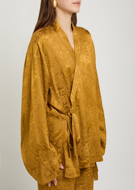 DELOS-Tao textured jacquard satin wrap shirt