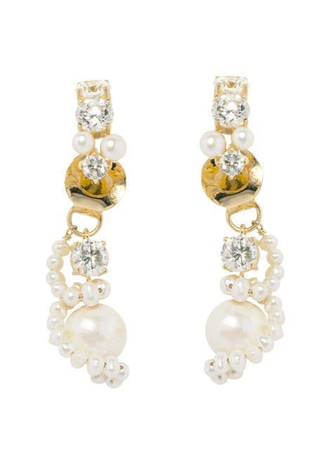 COMPLETEDWORKS-Pearl and zirconia-embellished 18kt gold vermeil earrings