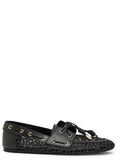 ANCIENT GREEK SANDALS-Pliaria leather-trimmed raffia loafers