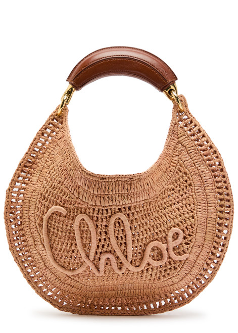 CHLOE-Summer Banana logo raffia shoulder bag