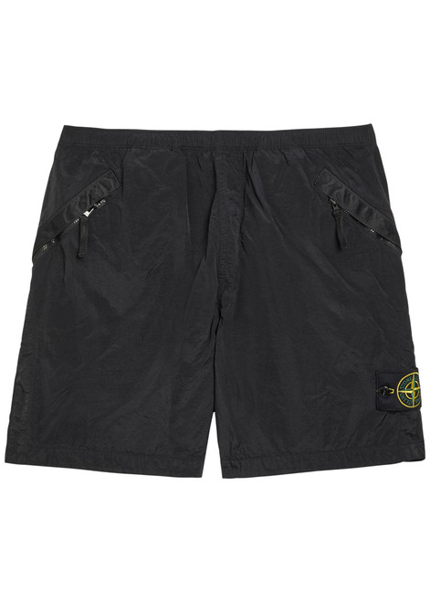 STONE ISLAND-Logo crinkled nylon shorts 