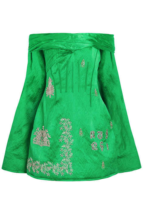 ERDEM-Embellished off-the-shoulder crinkled satin mini dress