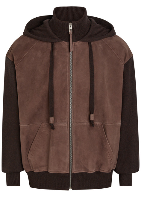 LOEWE-Panelled hooded suede and wool-blend jacket
