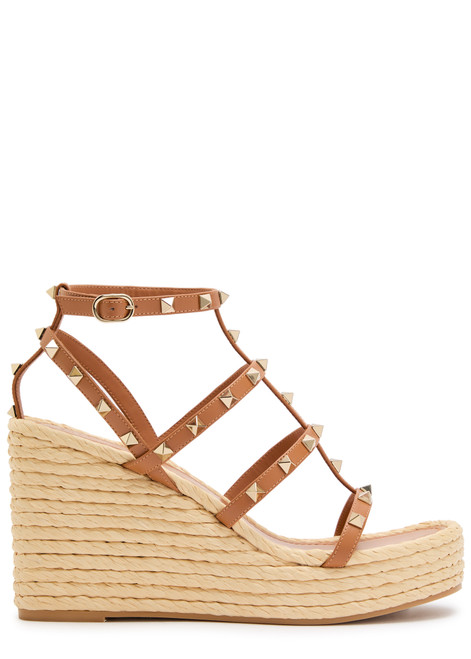 VALENTINO GARAVANI-Rockstud 100 leather wedge espadrilles