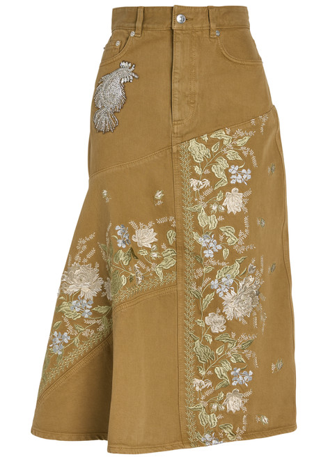 ERDEM-Floral-embroidered denim midi dress