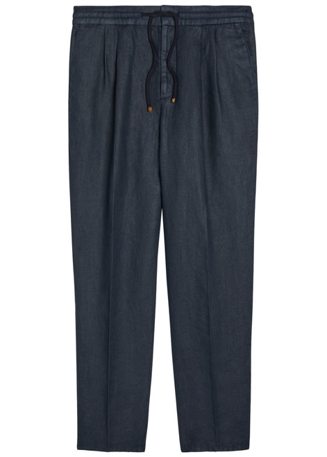 BRUNELLO CUCINELLI-Drawstring tapered-leg linen trousers