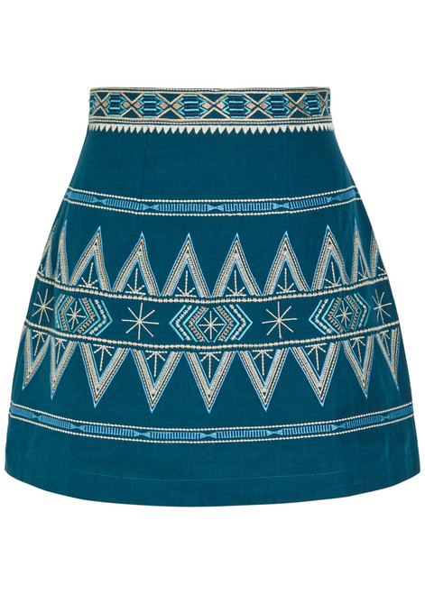 EMPORIO SIRENUSE-Giuliana embroidered linen-blend mini skirt