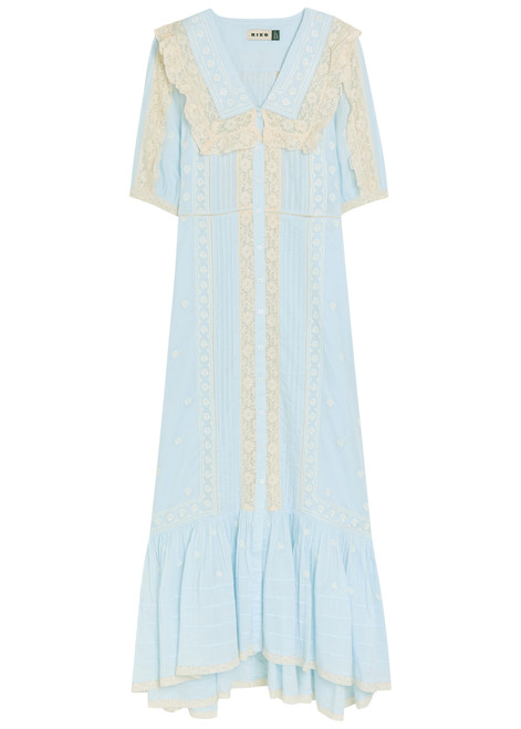 RIXO-Edina lace-trim cotton midi dress