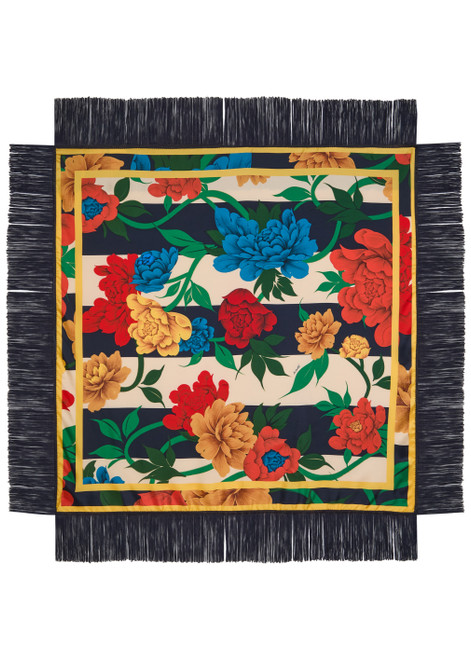 LA DOUBLE J-Reversible printed fringed scarf