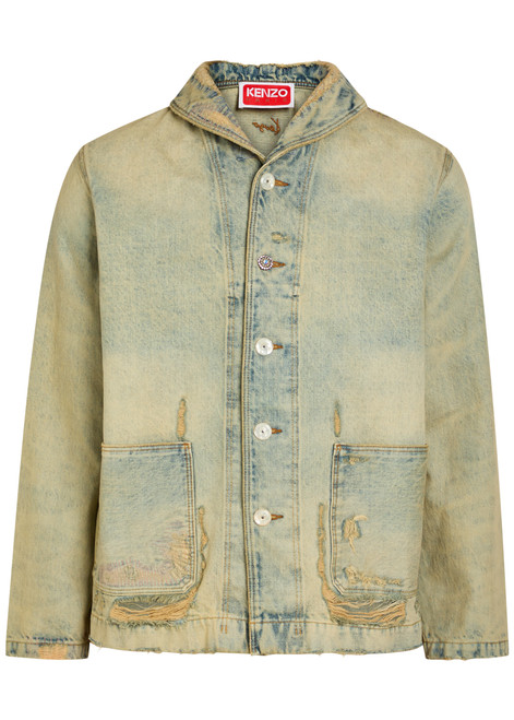 KENZO-Shawl-collar distressed denim jacket