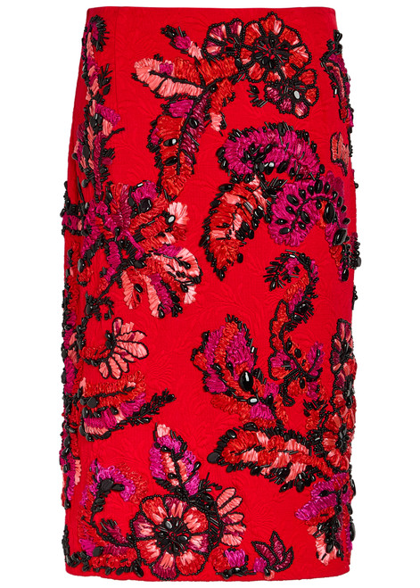 DRIES VAN NOTEN-Summer floral-embellished woven midi skirt