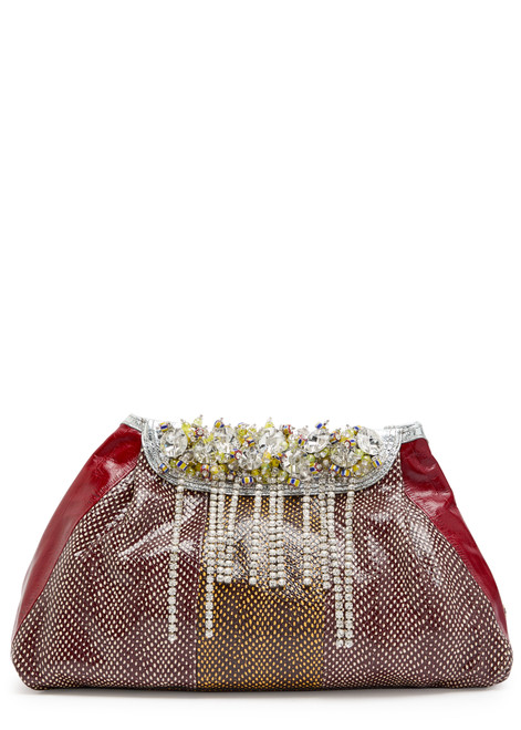DRIES VAN NOTEN-Blossom embellished snake-effect leather shoulder bag