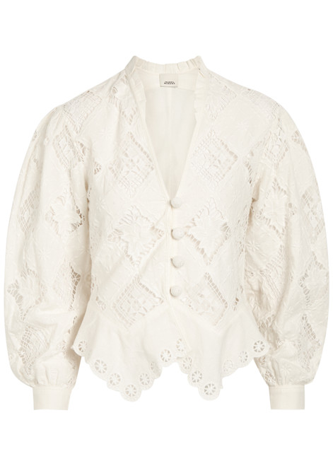 ISABEL MARANT-Nina cutwork-embroidery cotton and linen-blend blouse