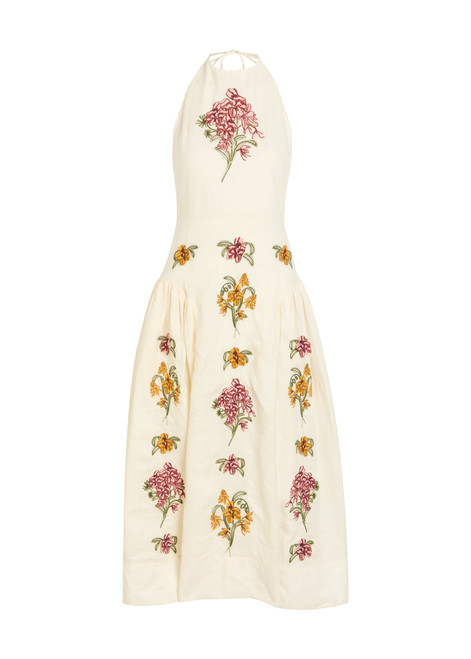AGUA BY AGUA BENDITA-Balsa floral-embroidered linen midi dress