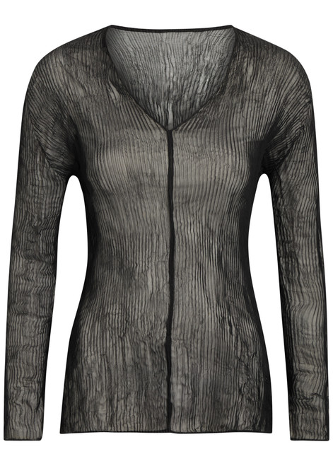 ISSEY MIYAKE-Twist V-neck semi-sheer chiffon top 
