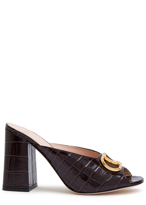 VALENTINO GARAVANI-90 Vlogo crocodile-effect leather mules