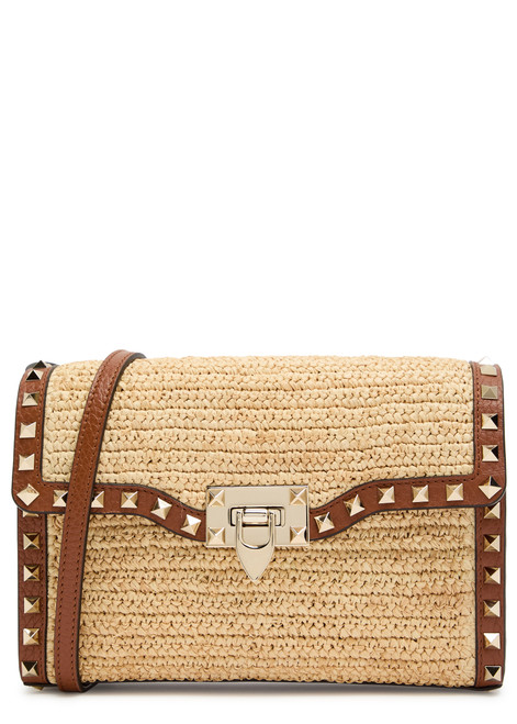 VALENTINO GARAVANI-Rockstud small raffia shoulder bag