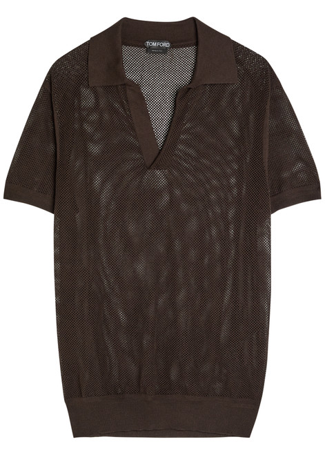 TOM FORD-Crochet-knit sheer cotton and silk-blend polo shirt